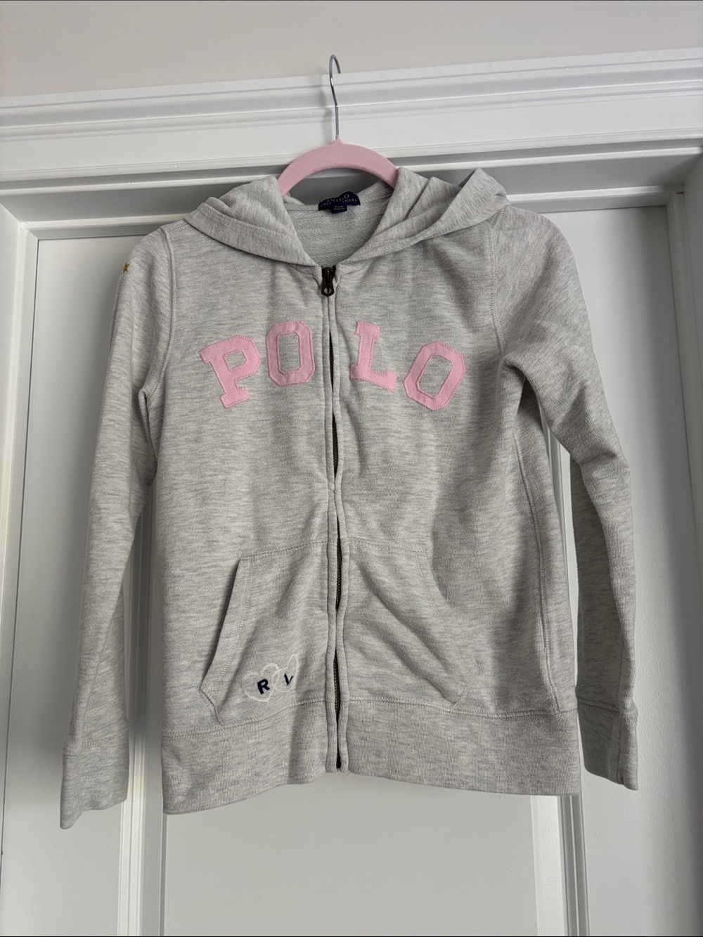 Polo by Ralph Lauren Light Gray Zip Hoodie with Pink Logo